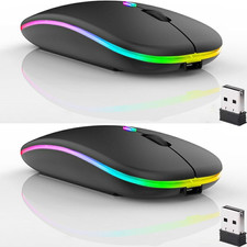 2 Pack Wireless Bluetooth Mouse,Led Dual Mode Rechargeable Silent Slim Laptop