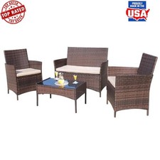 4 Pieces Rattan Patio Furniture Set Chairs Table Outdoor Garden Poolside New