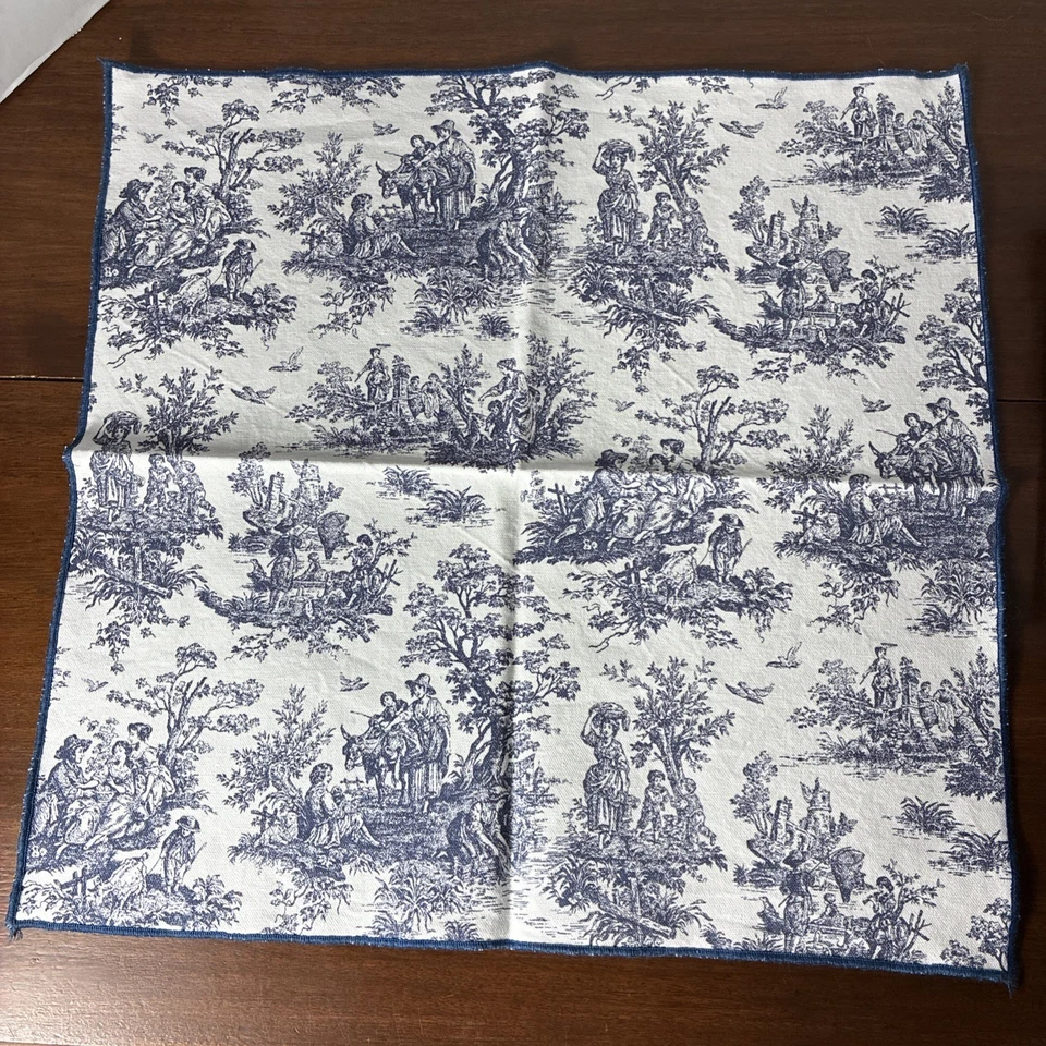 Juego de 5 servilletas de algodón Toile blancas y azules 16,75x 17,25 Foto 2 de 4