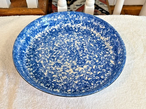 Vintage Stangl "Town & Country" Blue Spongeware Pie Plate Server Hand Painted