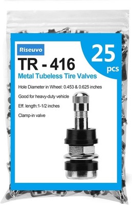 Riseuvo 25 Pcs TR416 Metal Clamp-in Tire Valve Stems - High Pressure Tubeless Va