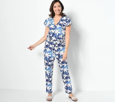 Candace Cameron Bure Sunkissed Regular Jumpsuit Size 2X Navy Palm A488158