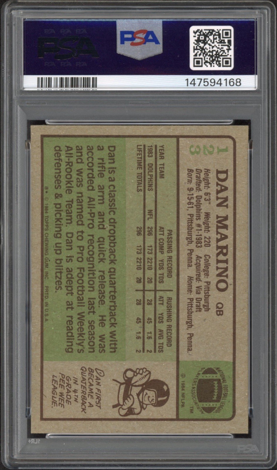 1984 Topps Dan Marino Rookie RC #123 PSA 5 Excellent HOF Miami Dolphins  view 2