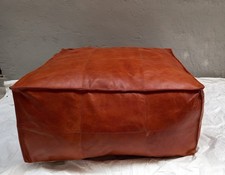 Handmade Square Moroccan Leather Ottoman - Natural Real Leather Pouf Unstuffed