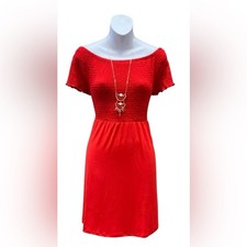 Cato short sleeve smocked red dress small pockets NWT boho festival casual