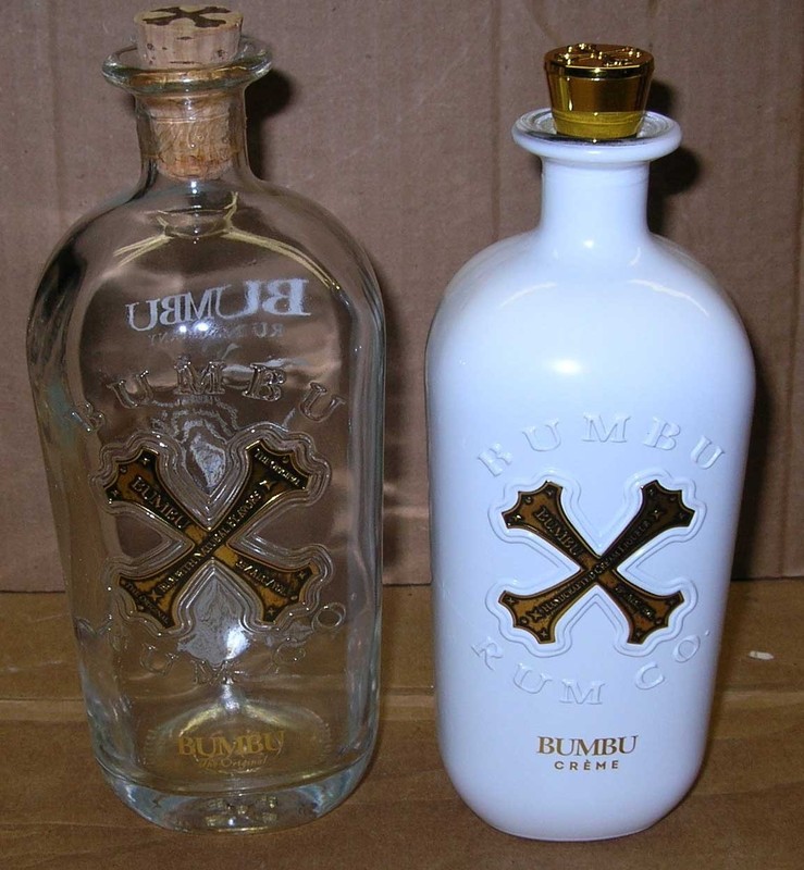 Lot of 2 Bumbu Rum 1 Liter & Bumbu Cream Rum 750 ML, Empty Bottle