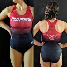 NWT GK Elite Gymnastics Leotard TX Women s University Pioneers Racerback Sz AXS