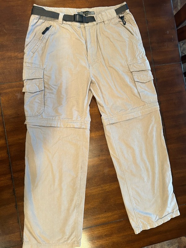 BC Clothing Sporting Gear Pants Men’s L X 30, Tan, Belt, Zip Off Shorts, Zippers