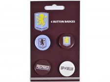 1X4PK Aston Villa FC Button Badge Set Official Merchandise - NEW UK FREE P&P