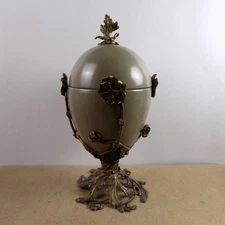 Maitland Smith Celadon Crackle Porcelain Egg Urn Ormolu Mounted 15" Tall VGC