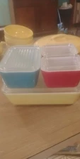 Vintage MCM Complete 8 Pc Pyrex Refrigerator Casserole  Dish Set Primary Colors