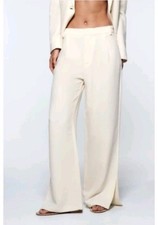 NWT Zara Women's Full Length Wide Leg Trouser Pants Side Split Hems Sz S A5