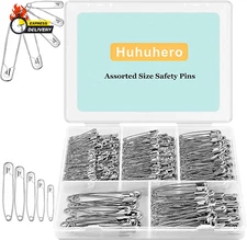 Safety Pins Assorted, 340-Pack 5 Different Sizes Large Safety Pins Heavy Duty, S