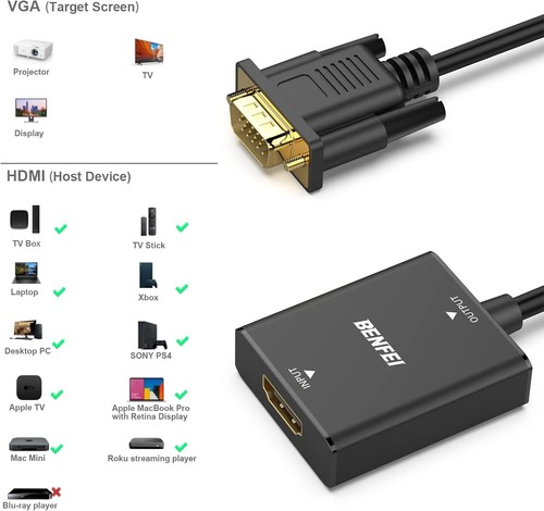 2pk Benfei Gold-Plated HDMI to VGA Adapter Compatible 3.5 mm Audio Jack - Picture 4 of 15