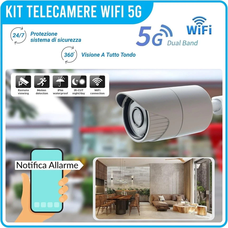 TELECAMERA WI-FI ESTERNO, KIT VIDEOSORVEGLIANZA WIRELESS, 4 CANALI FULL HD IP - Immagine 4 di 4