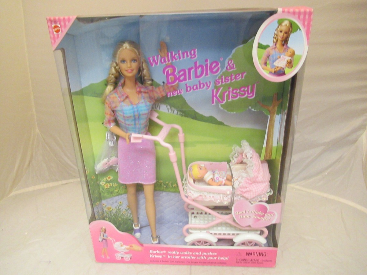 1999 Walking Barbie Baby Sister Krissy Play Set NRFB!