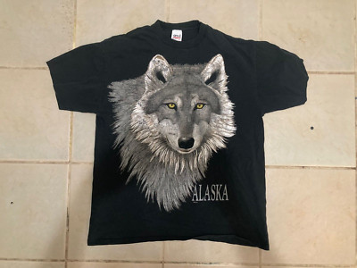 Vintage Alaska T-Shirt Wolf Pack Single Stitch Men XL Anvil Pre-Shrunk