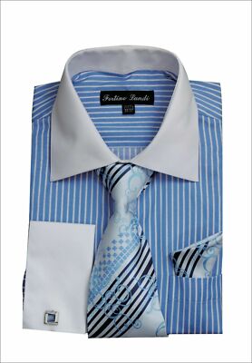 blue striped dress shirt tie Hisdern Non-iron Royal Blue Dress Shirt and Striped Tie