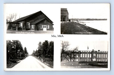c.1940 RPPC Mio Michigan Community Building High School Consumers Power Co. Dam