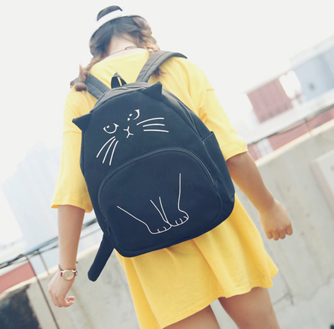 Hotmiss Cat Ear Canvas Laptop Backpack - Cute School Bag For Boys Girls, Lightweight Daypack, Black, 16.9x11.8x5.1 Inches - View #9