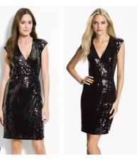 NWT MICHAEL KORS BLACK SEQUIN WRAP DRESS  SIZE M