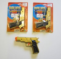 2 Gold Toy Cap Guns 7 Police Pistol Detective Revolver Fires 8 Ring Caps 2 Gold Toy Cap Guns 7 Police Pistol Detective Revolver Fires 8 Ring Caps