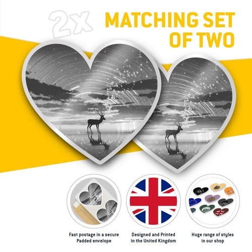 2 x Heart Stickers 7.5 cm - BW - Magical Deer Night Sky Fantasy #35965 - Photo 2/9