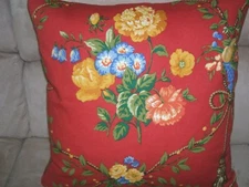 14” Pierre Deux Pillow Red Yellow Blue Colorful Gittens French Country Toile