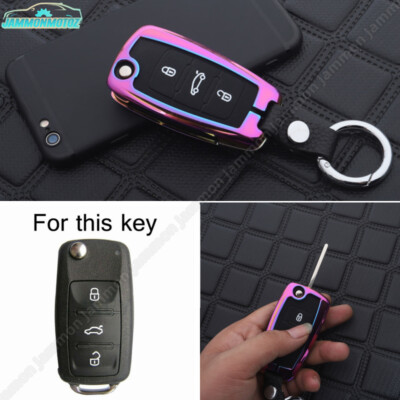 Metal Rainbow Remote Key Case Fob Cover For VW Beetle Jetta Golf GTI Rabbit CC