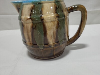 Dryden Pottery Glazed Drip Water Drink Pitcher Ozark Frontier Earth Tones & Teal
