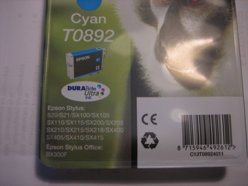 Original Ink Cartridge Epson T0892 Cyan Stylus S20 SX-100 -205 Office BX300F - 第 2/9 張圖片