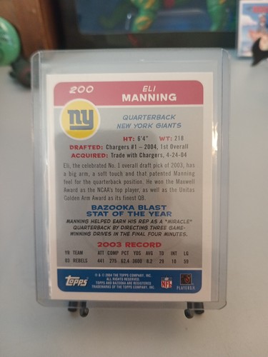 2004 Topps Bazooka Eli Manning Rookie Card RC #200 Giants - Picture 2 of 2