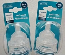 Philips AVENT Flow 3 Baby Bottle Nipple~2/pack~ Anti-Colic~ 3m+ ~ Lot of 2