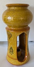 Bitossi Pottery Rosenthal Netter MCM Italian Paisley Gold Tall Candle Holder 10"