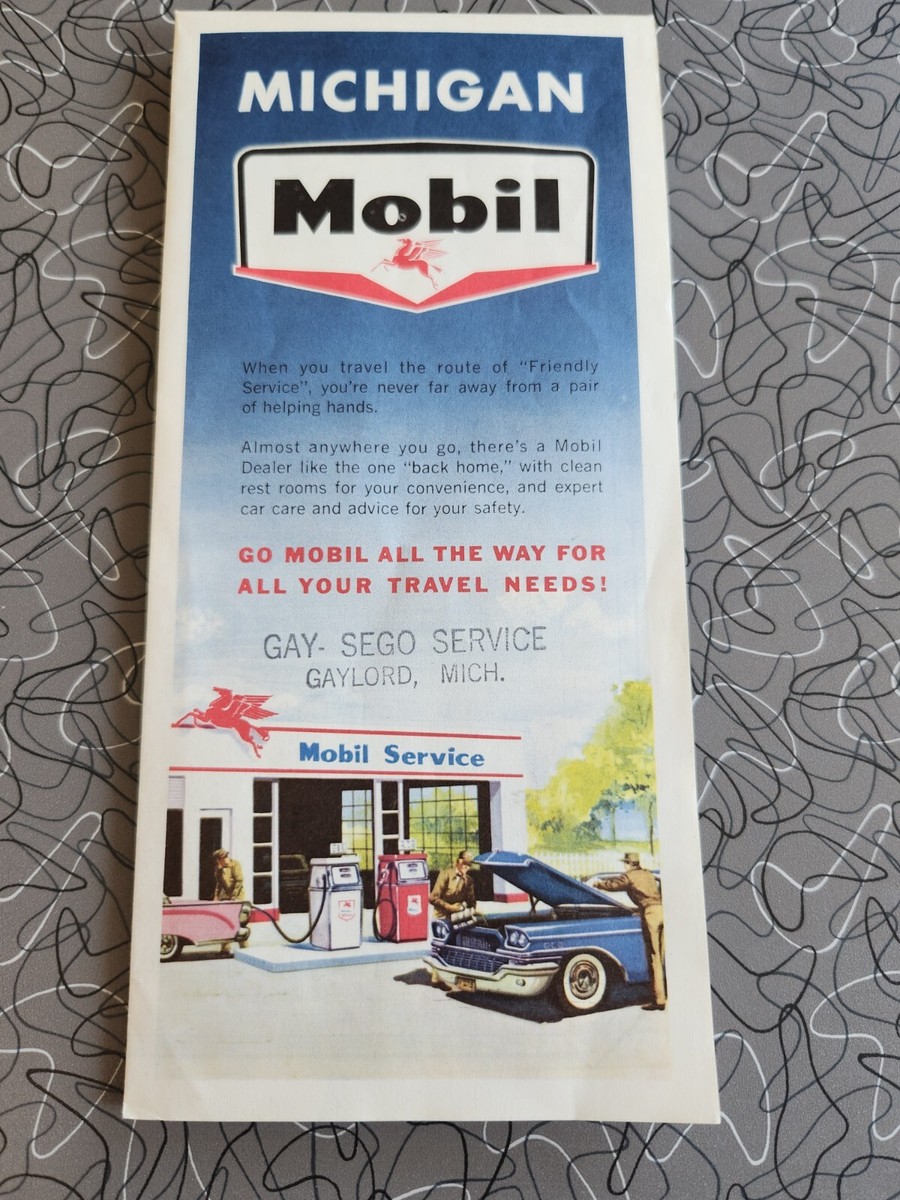 1966 Rand Mcnally Map Travel Map Of Michigan, Gas Station, Rust