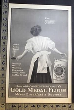 1910 GOLD MEDAL FLOUR SACK HOUSEHOLD DECOR KITCHEN WASHBURN FOOD BAKE AD 33728