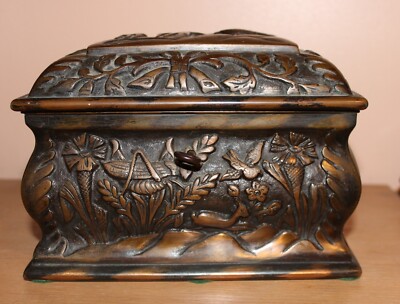 High Quality Antique/Vintage Carved Bronze Jewelry Box Casket Deer & Eagle Desig
