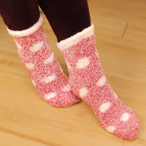 Super Soft Warm Microfiber Cozy Fuzzy Stripe/Polka Dot Socks Magenta - Picture 3 of 6