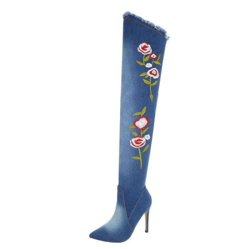 STIVALE JEANS BLU SOPRA GINOCCHIO DONNA TACCO ALTO M136-2 | eBay