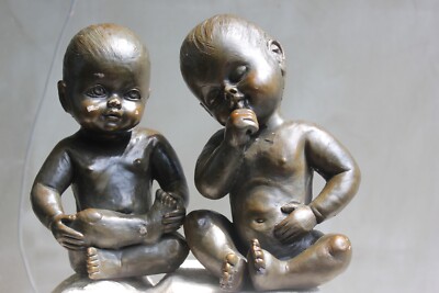 Baby Sculpture Set - Resin Figures with Bronze Patina, Signed Mat Wanders