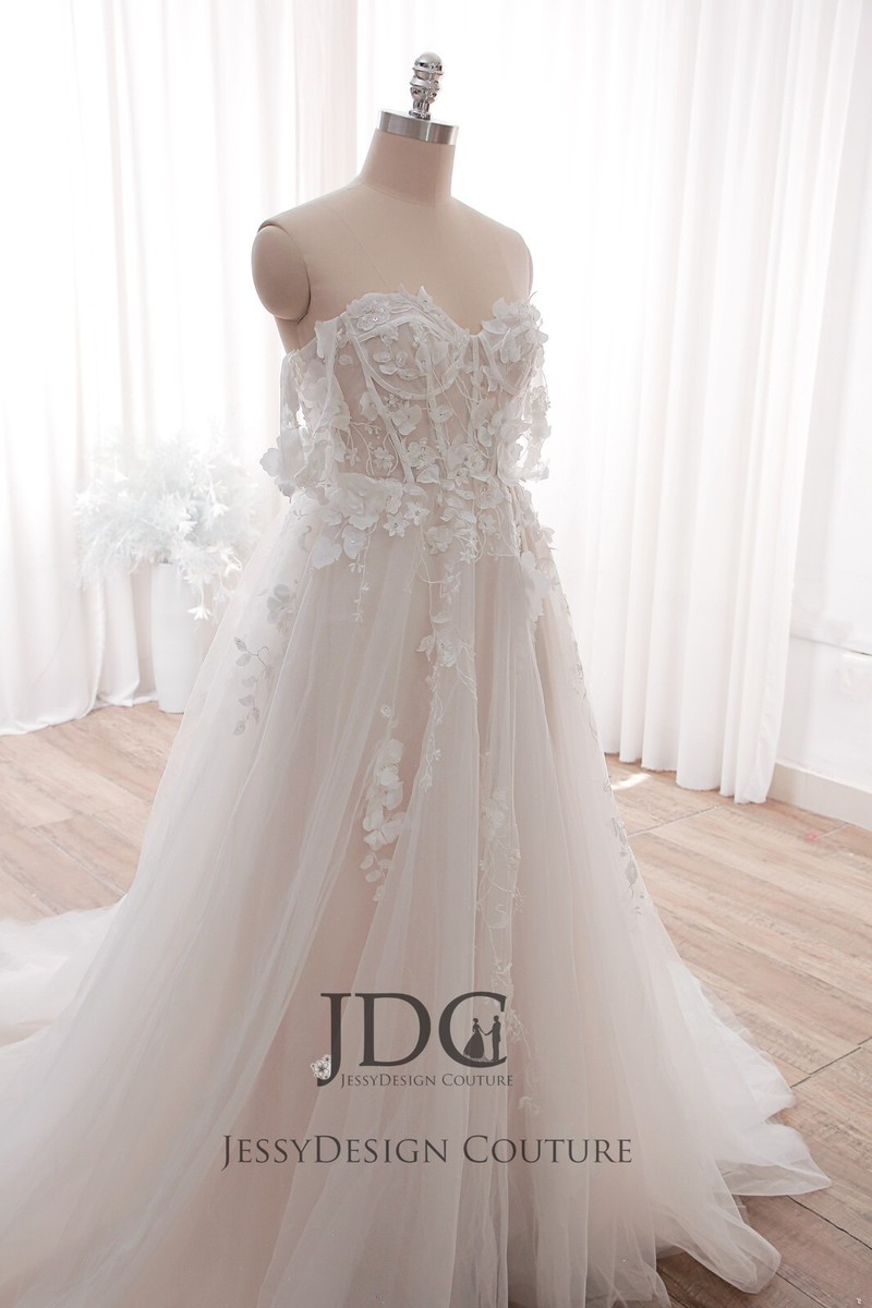 Fairytale 3D Lace Wedding Dress Bridal Gown off Straps 2-28W