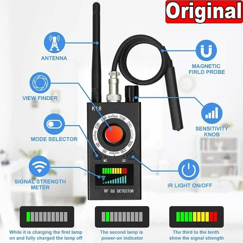 K18 Rilevatore RF Anti-spia Rilevatore Fotocamera GSM Audio Bug GPS Finder Scanner US - Foto 1 di 13