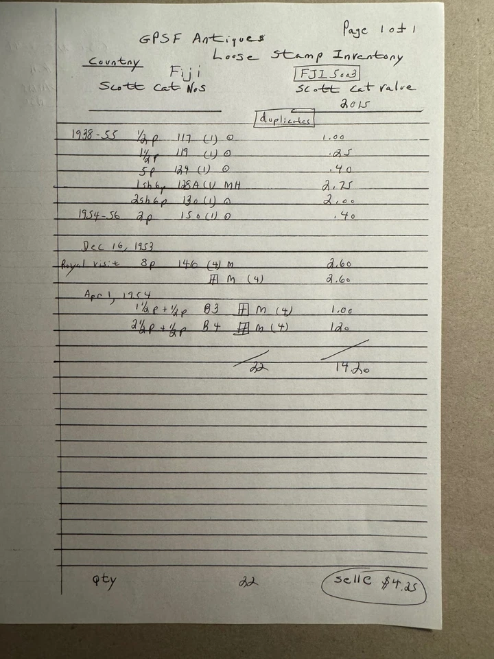 Fiji grupo de 22 selos soltos incl Blk 4 Scott Cat 117/B4 1938-1954 dups - Imagem 2 de 2