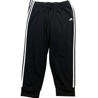adidas Essentials Warm-Up Sweatpants XXL Tapered Leg 3-Stripes Track Pants Black