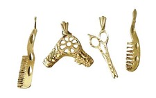 14K Yellow Gold Comb Hair Dryer Scissors Hair Stylist Charm Lot Diamond Cut