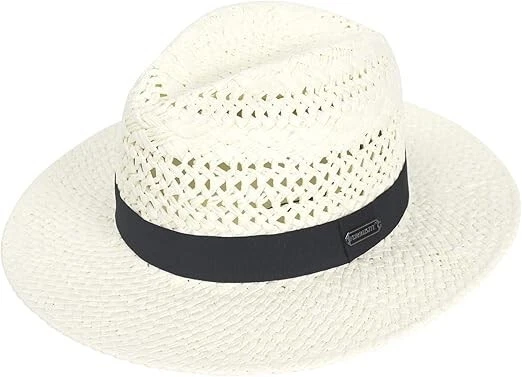 Unisex Straw Fedora Sun Hats Panama Style with Wide Brim Beach Hat UPF50+