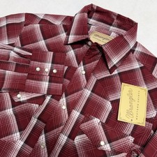Wrangler Retro Pearl Snap Flannel Shirt Mens Small Red Plaid Western Rodeo NWT