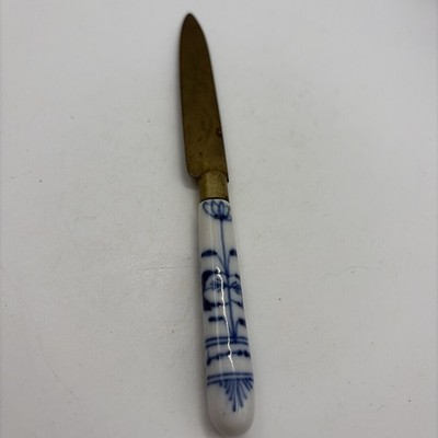 Antique Brass Fruit Knife Uchatius Bronce Of Germany Porcelain Handle 6.75 