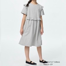 Uniqlo Gray Frill Flower Dress with Pockets