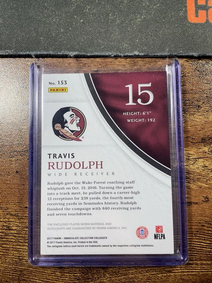 2017 Panini Immaculate Collegiate Travis Rudolph Rookie Nike Patch Auto RPA /5 - Image 2 of 2